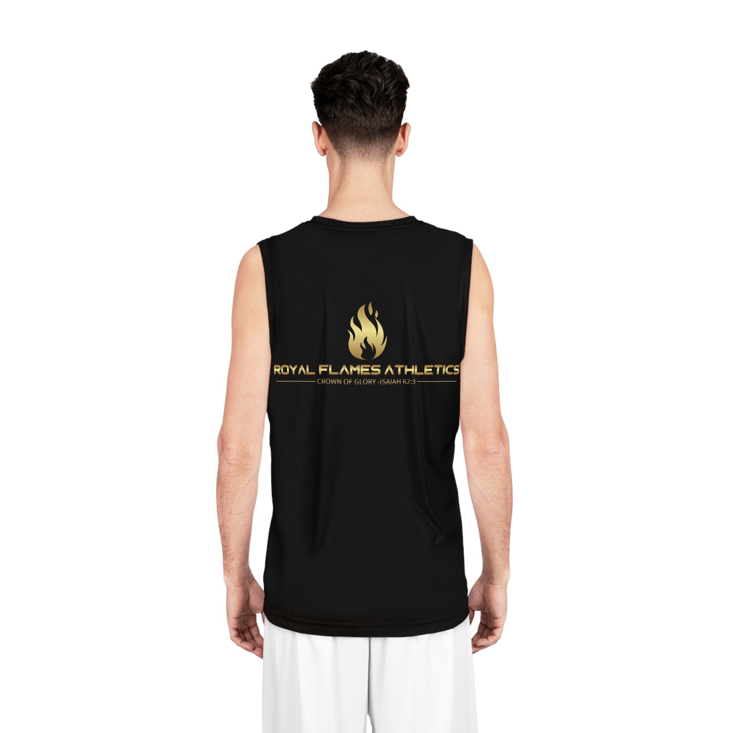 Royal Flames Basketball Jersey, Stylish Sportswear, Gym Outfit, Gift for Athletes, Black Jersey with Gold Design