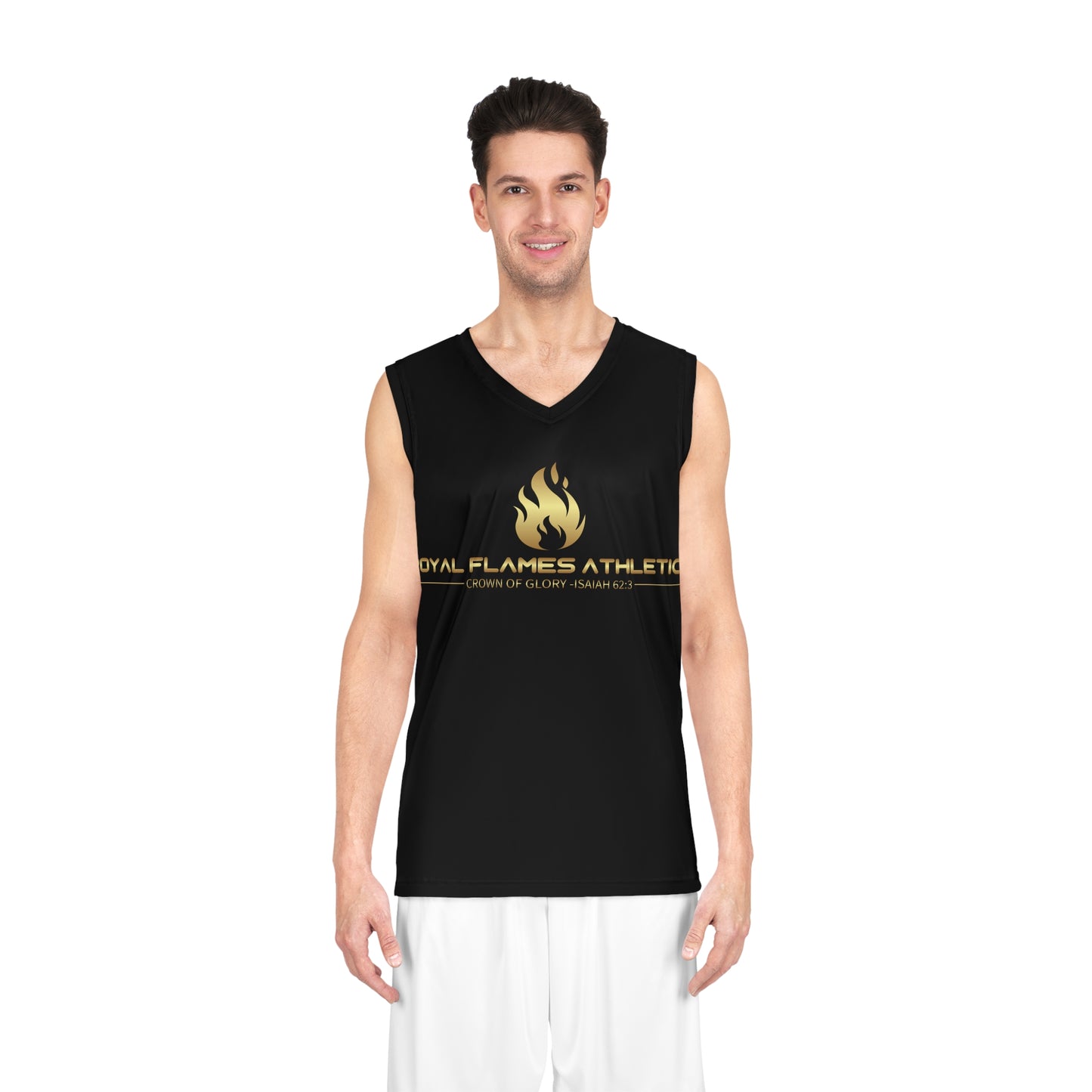 Royal Flames Basketball Jersey, Stylish Sportswear, Gym Outfit, Gift for Athletes, Black Jersey with Gold Design