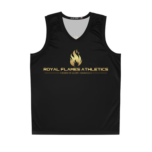 Royal Flames Basketball Jersey, Stylish Sportswear, Gym Outfit, Gift for Athletes, Black Jersey with Gold Design