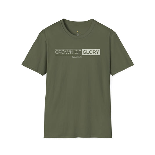 Crown of Glory T‑Shirt — "Built Different" Military Green Inspirational Tee (Isaiah 62:3)